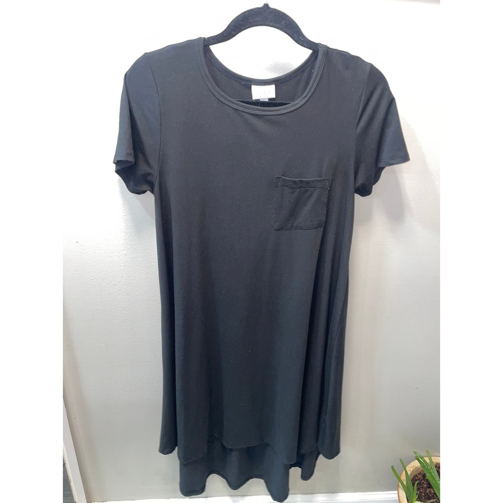 LuLaRoe Carly Dress Small Black Short Sleeve High Low Pocket T-Shirt Dress